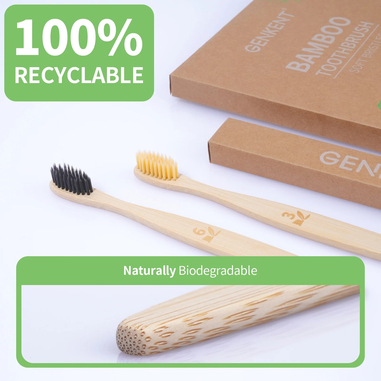 12 Counts Bamboo Toothbrushes Natural Bamboo Charcoal Tooth Brush with BPA Free Soft Bristles in Eco Friendly Color Bristle Wood