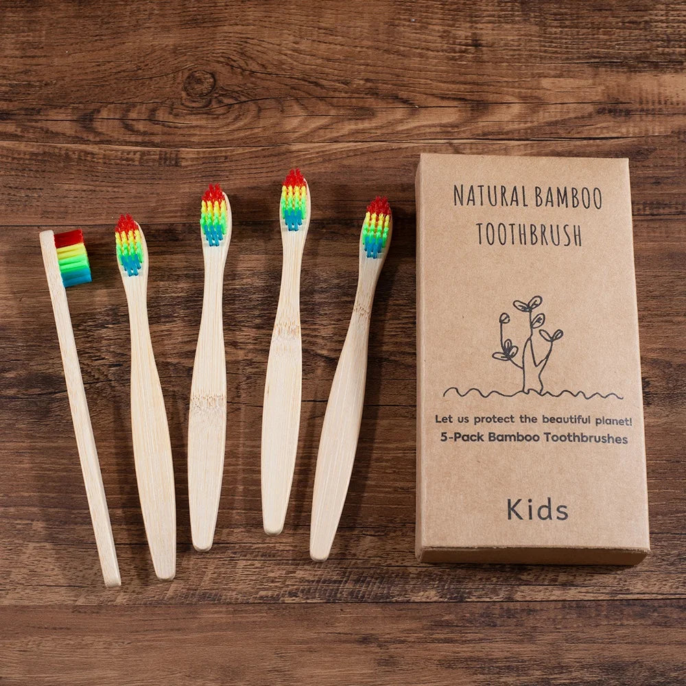 children sized colorful bamboo toothbrush