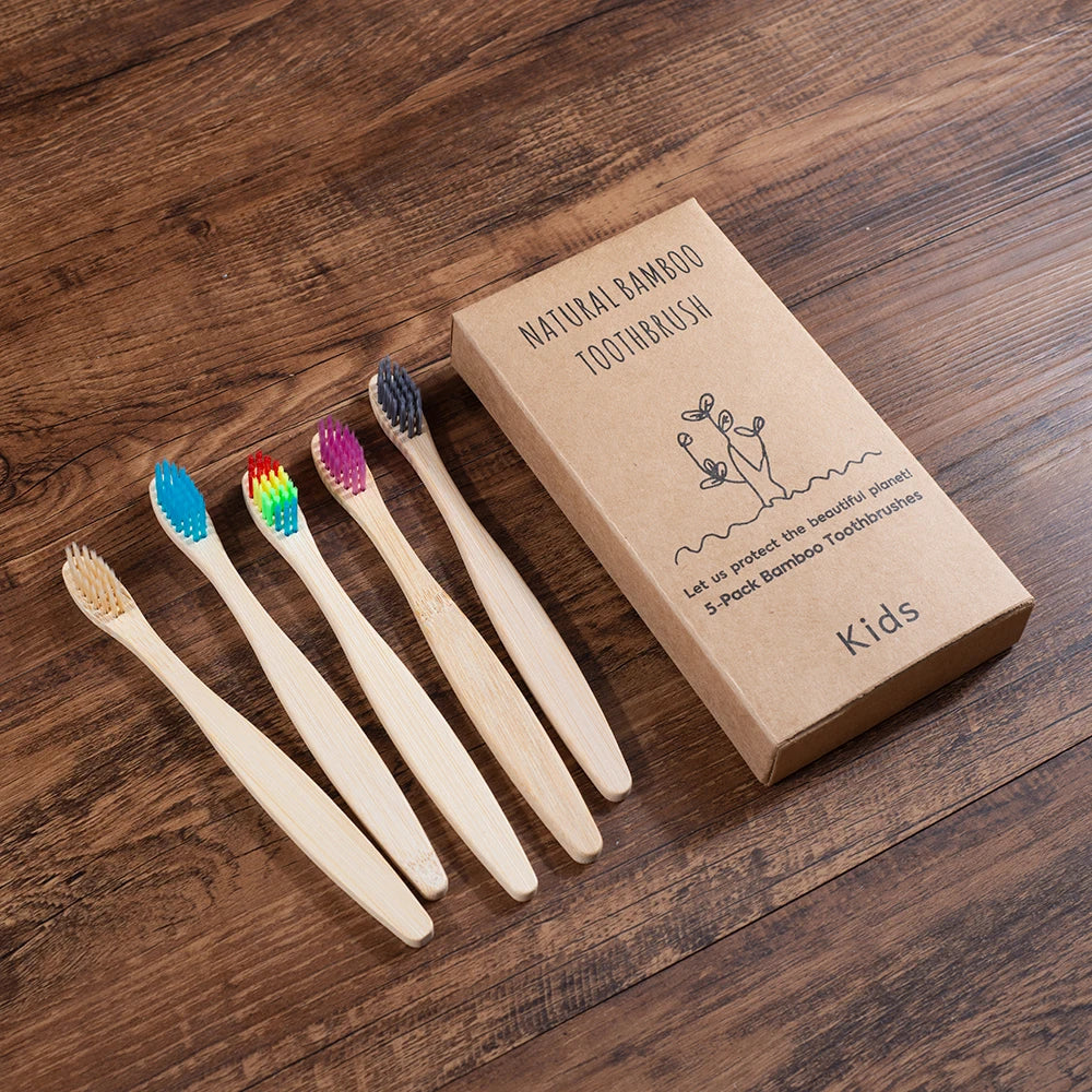 children sized colorful bamboo toothbrush