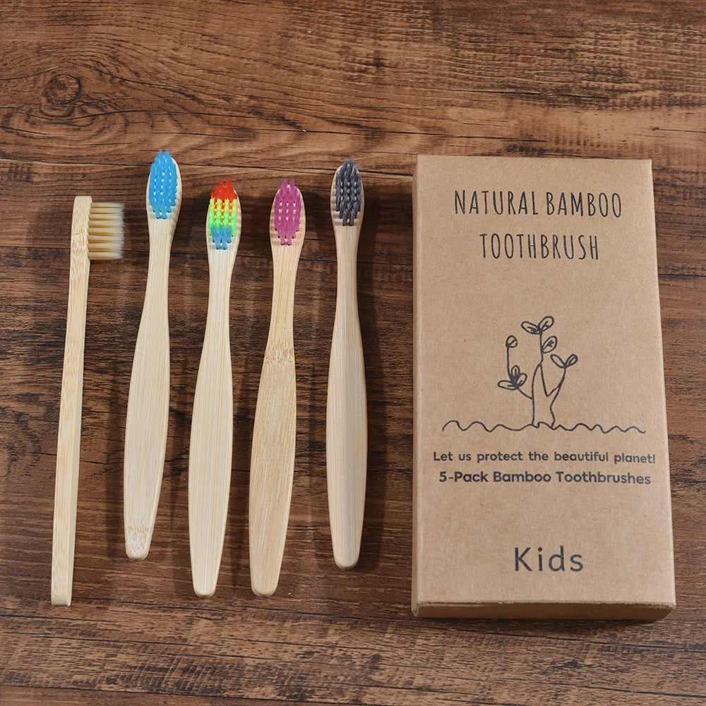 children sized colorful bamboo toothbrush