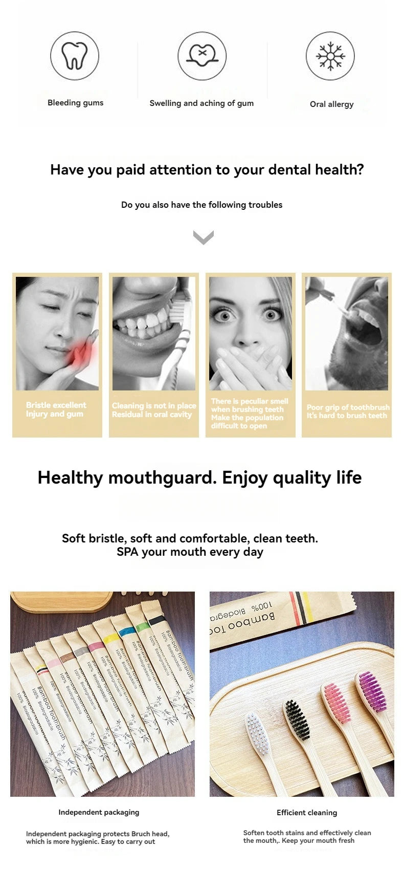 adult sized Bamboo Biodegradable Toothbrush set