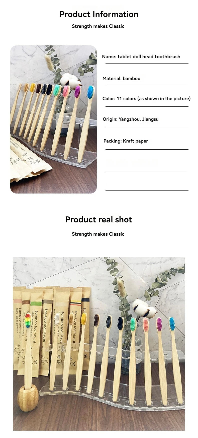 adult sized Bamboo Biodegradable Toothbrush set